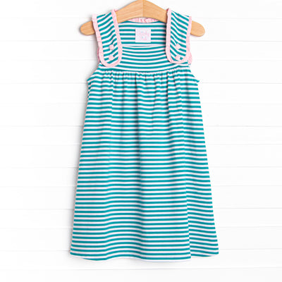 Julie Dress, Light Pink and Teal Stripe