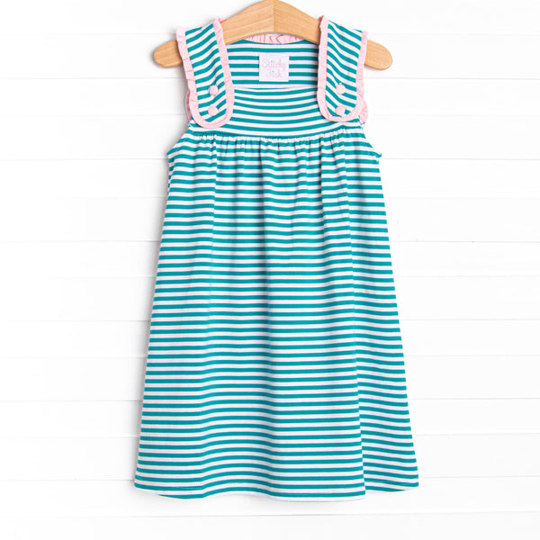 Julie Dress, Light Pink and Teal Stripe