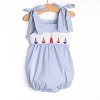 Beach Beacon Smocked Girl Bubble, Blue