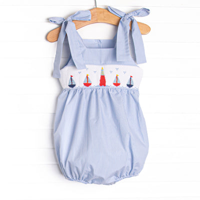 Beach Beacon Smocked Girl Bubble, Blue