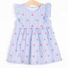 Gerbera Daisy Gingham Embroidered Dress, Blue