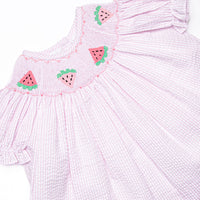 Scalloped Slices Smocked Short Set, Pink Seersucker