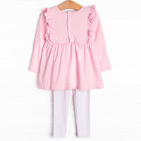 Lillie Flutter Pima Legging Set, Pink Bitty Dot