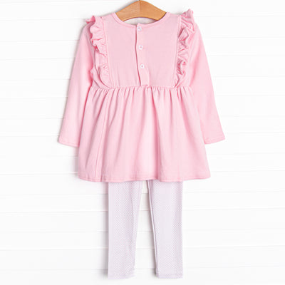 Lillie Flutter Pima Legging Set, Pink Bitty Dot