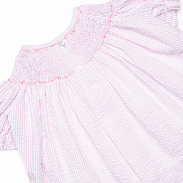 Scalloped Slices Smocked Bubble, Pink Seersucker