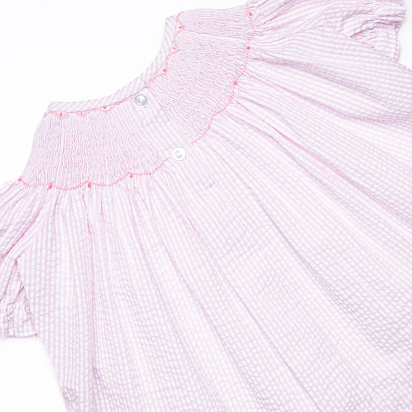 Scalloped Slices Smocked Short Set, Pink Seersucker