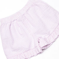 Scalloped Slices Smocked Short Set, Pink Seersucker