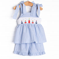 Beach Beacon Smocked Ruffle Short Set, Blue