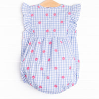 Gerbera Daisy Gingham Embroidered Bubble, Blue