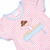 Balance Beam Applique Short Set, Blue and Pink Stripe