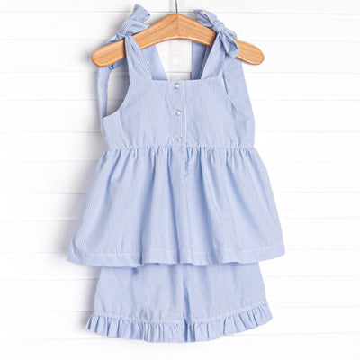 Beach Beacon Smocked Ruffle Short Set, Blue