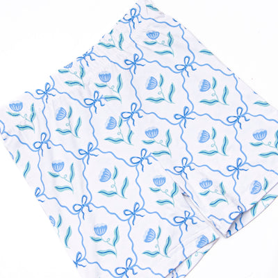 Blue Geranium Bows Bamboo Pajama Short Set, Blue