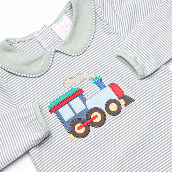 Steam Engine Applique Bubble, Green Stripe