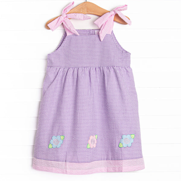 Swirls and Sprouts Applique Dress, Purple