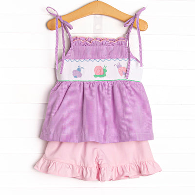 Critter Crawlers Smocked Short Set, Purple