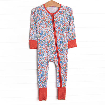 Coastal Camellia Bamboo Zippy Pajama, Red