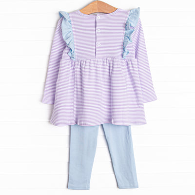 Lillie Flutter Pima Legging Set, Purple Stripe