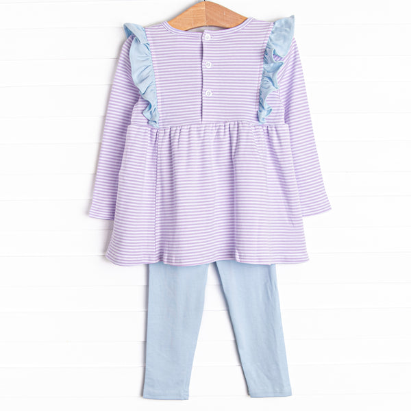 Lillie Flutter Pima Legging Set, Purple Stripe