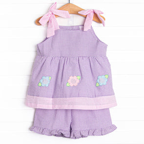 Swirls and Sprouts Applique Short Set, Purple