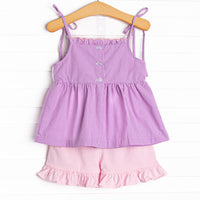 Critter Crawlers Smocked Short Set, Purple