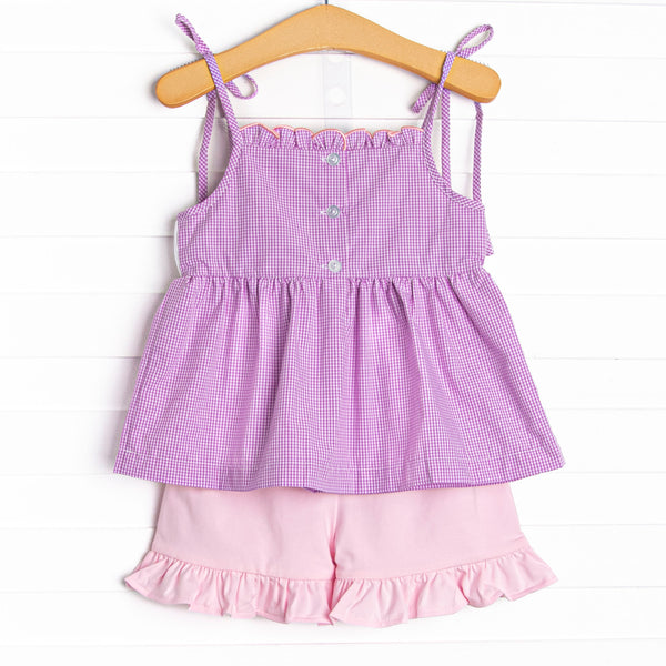 Critter Crawlers Smocked Short Set, Purple