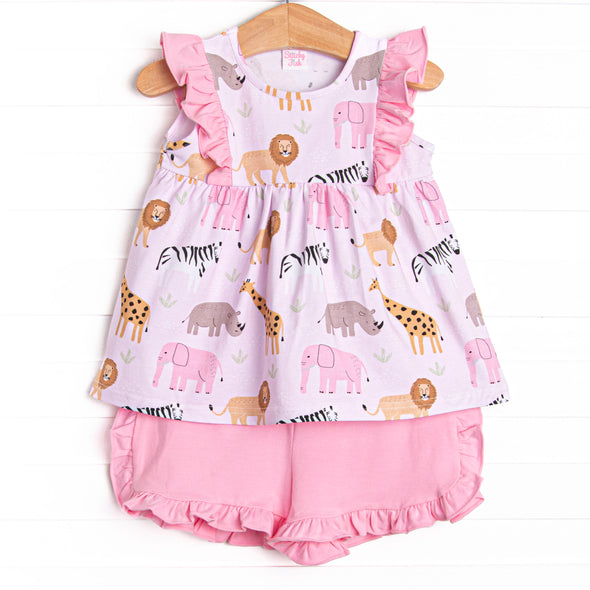 Safari Summer Ruffle Short Set, Pink