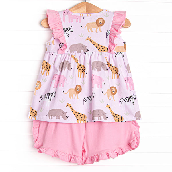Safari Summer Ruffle Short Set, Pink