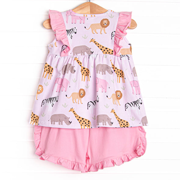 Safari Summer Ruffle Short Set, Pink