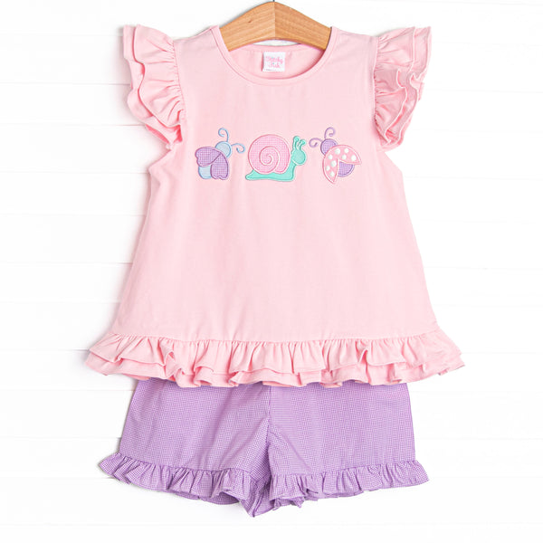 Critter Crawlers Applique Ruffle Short Set, Pink