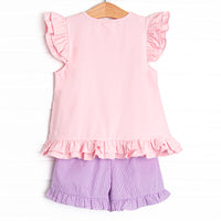Critter Crawlers Applique Ruffle Short Set, Pink