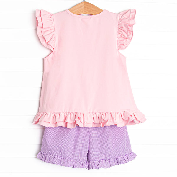 Critter Crawlers Applique Ruffle Short Set, Pink