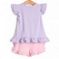 Spring Blooms Applique Short Set, Purple Stripe