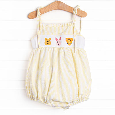 Fun Friends Smocked Ruffle Bubble, Yellow Seersucker
