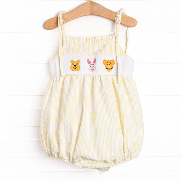 Fun Friends Smocked Ruffle Bubble, Yellow Seersucker