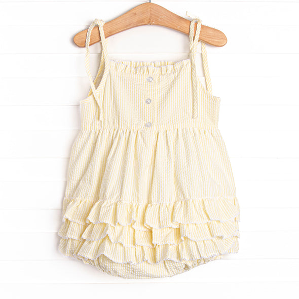 Fun Friends Smocked Ruffle Bubble, Yellow Seersucker