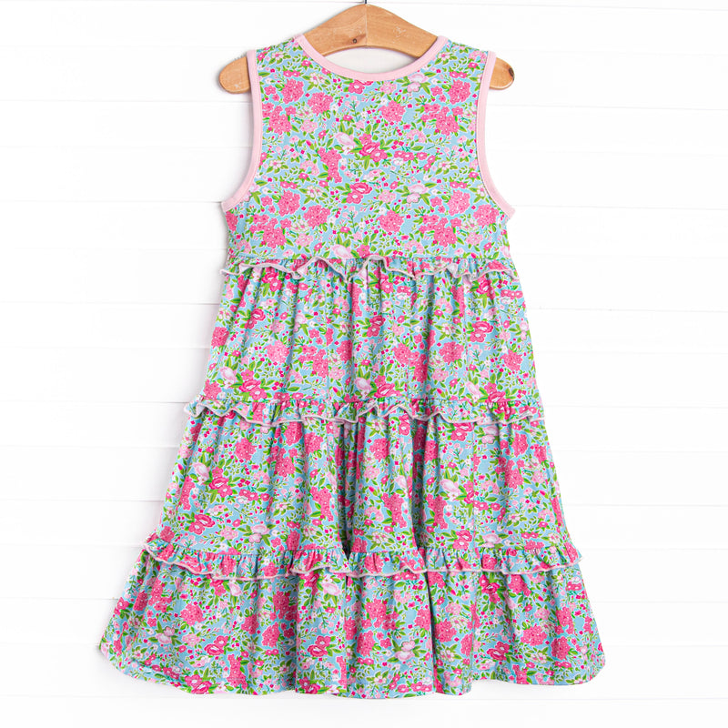 Girl's Water Lily Lady Tiered Dress in Green size 24M | Stitchy Fish Girl's Water Lily Lady Tiered Dress in Green size 24M | Stitchy Fish