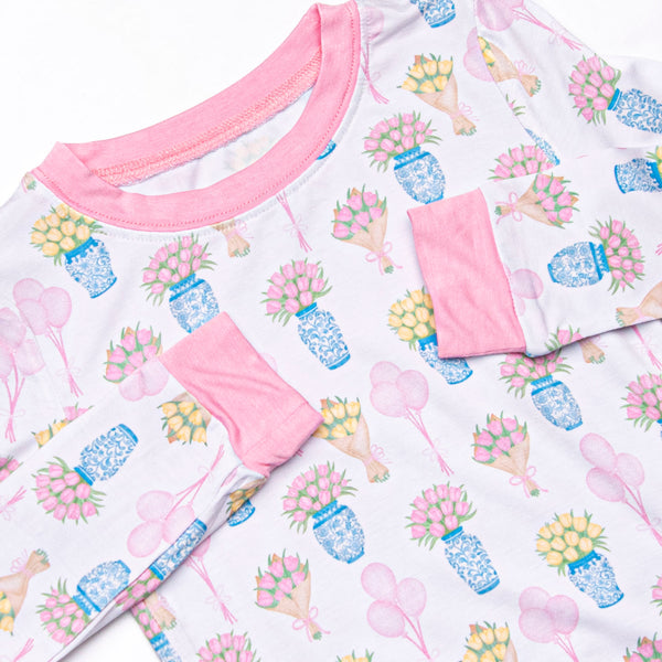 Garden Party Petals Bamboo Pajama Set, Pink