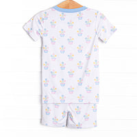 Potted Petals Bamboo Pajama Short Set, Blue