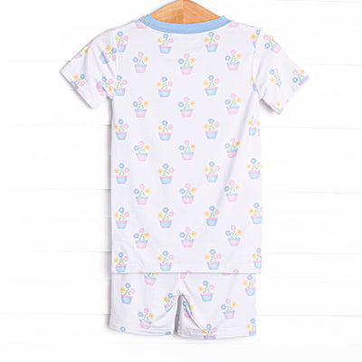 Potted Petals Bamboo Pajama Short Set, Blue