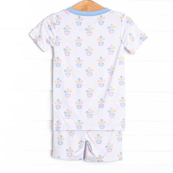 Potted Petals Bamboo Pajama Short Set, Blue