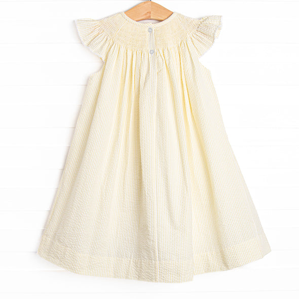 Fun Friends Smocked Bishop Dress, Yellow Seersucker