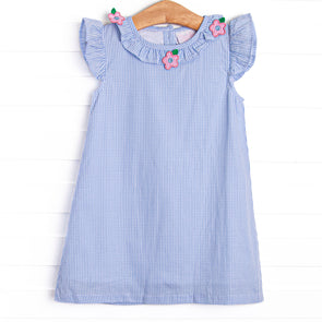 Hawaiian Hibiscus Applique Dress, Blue