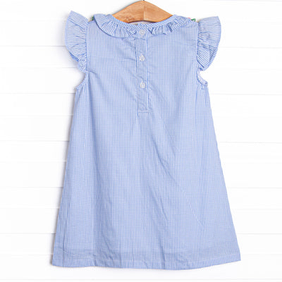 Hawaiian Hibiscus Applique Dress, Blue