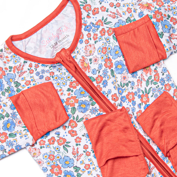 Coastal Camellia Bamboo Zippy Pajama, Red