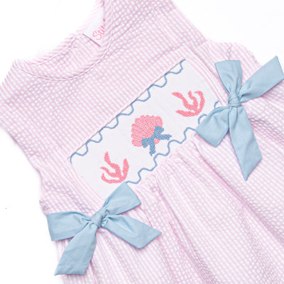 Tidal Treasures Smocked Side Tie Short Set, Pink
