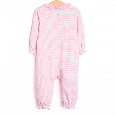 Sleigh Ride Sidekick Applique Ruffle Romper, Pink Stripe