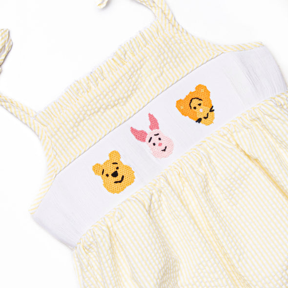 Fun Friends Smocked Ruffle Bubble, Yellow Seersucker