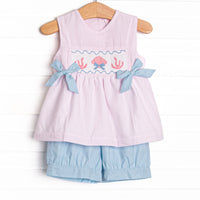 Tidal Treasures Smocked Side Tie Short Set, Pink