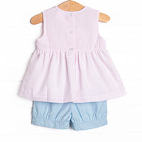 Tidal Treasures Smocked Side Tie Short Set, Pink