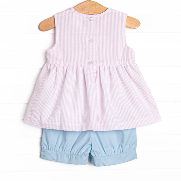 Tidal Treasures Smocked Side Tie Short Set, Pink